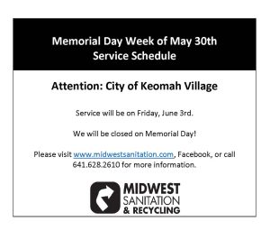 City of Keomah Village Memorial Day Schedule