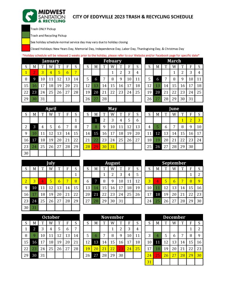 2023 Service Calendars | Midwest Sanitation & Recycling