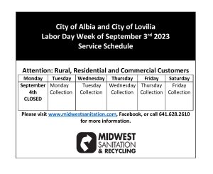 Albia - Lovilia Labor Day Schedule