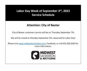 Baxter Labor Day Schedule