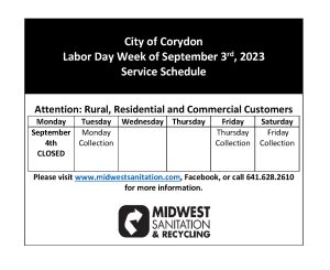 Corydon Labor Day Schedule