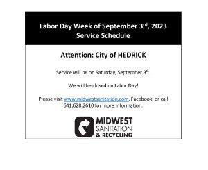 Hedrick Labor Day Schedule