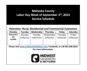 Mahaska County Labor Day Schedule