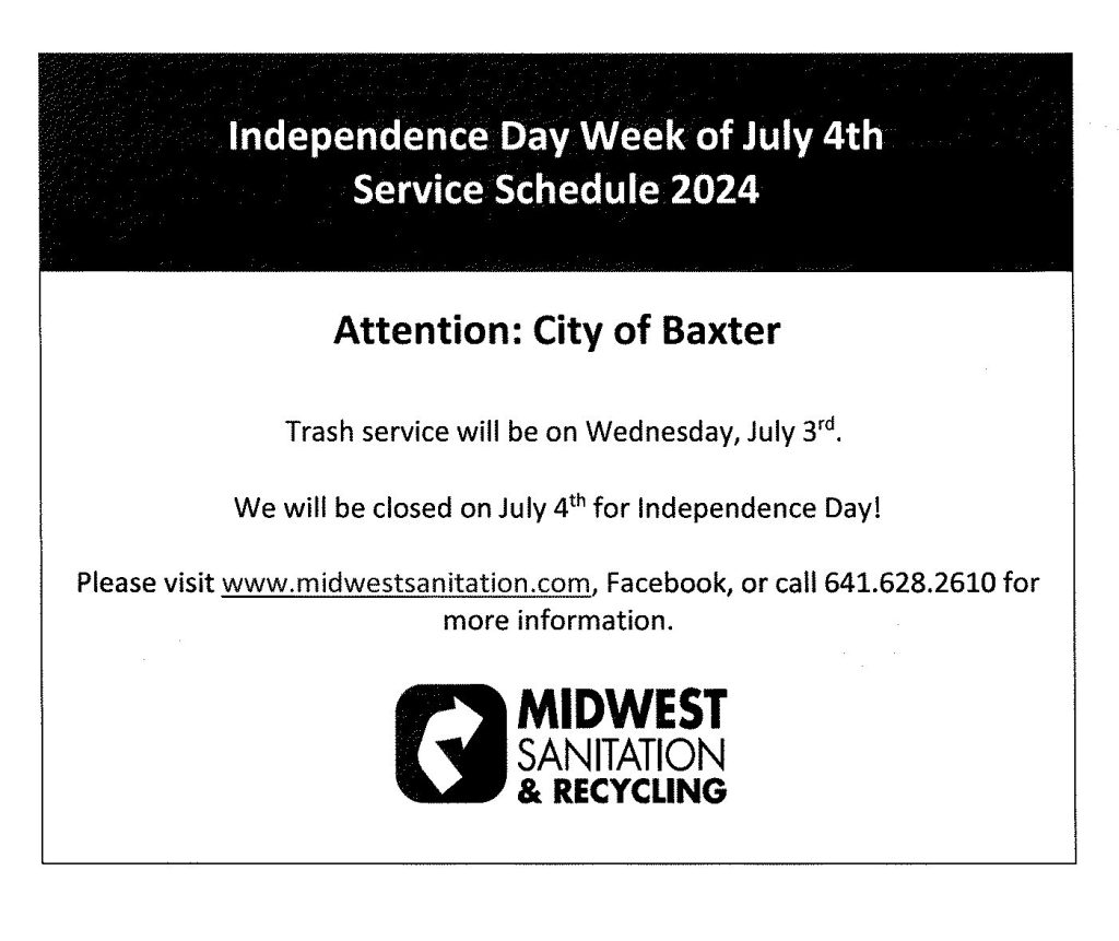Baxter - July 4th, 2024 Schedule