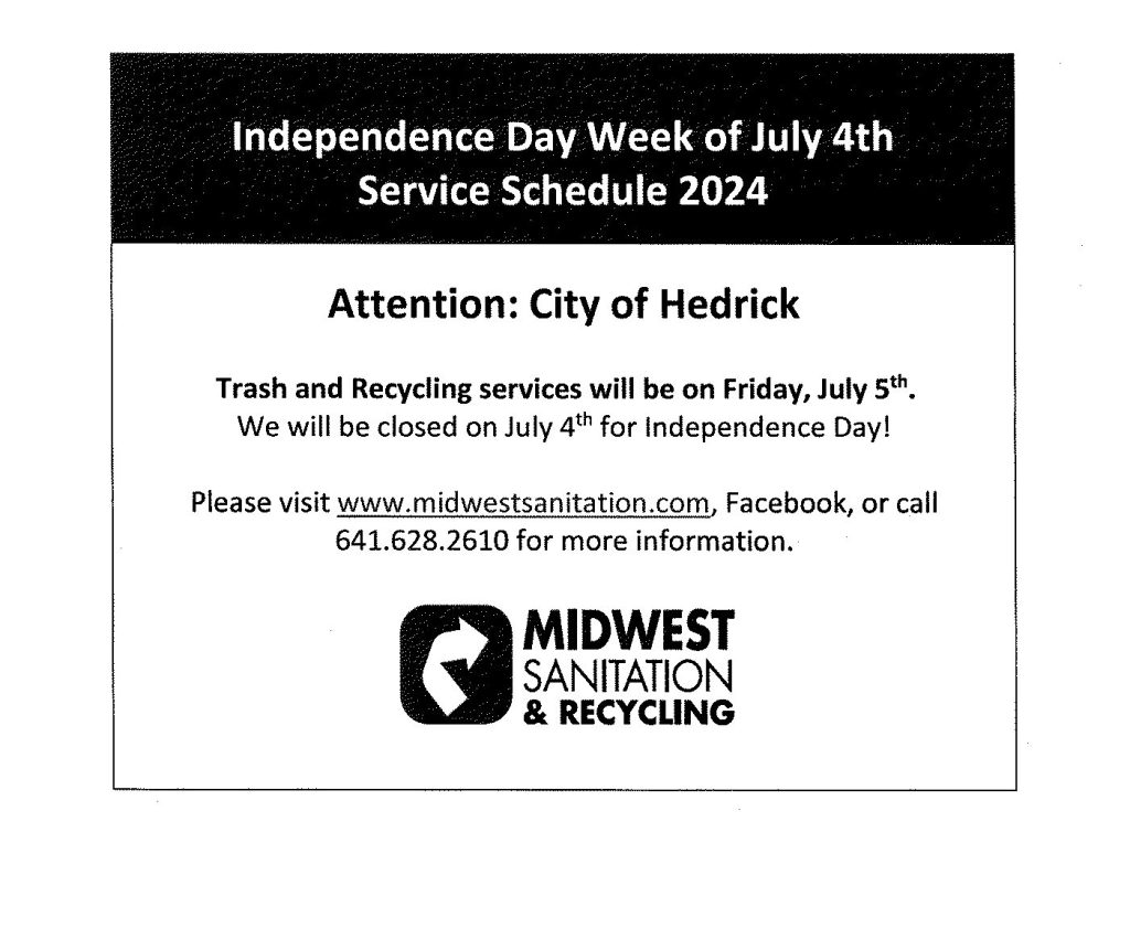 Hedrick - July 4th, 2024 Schedule
