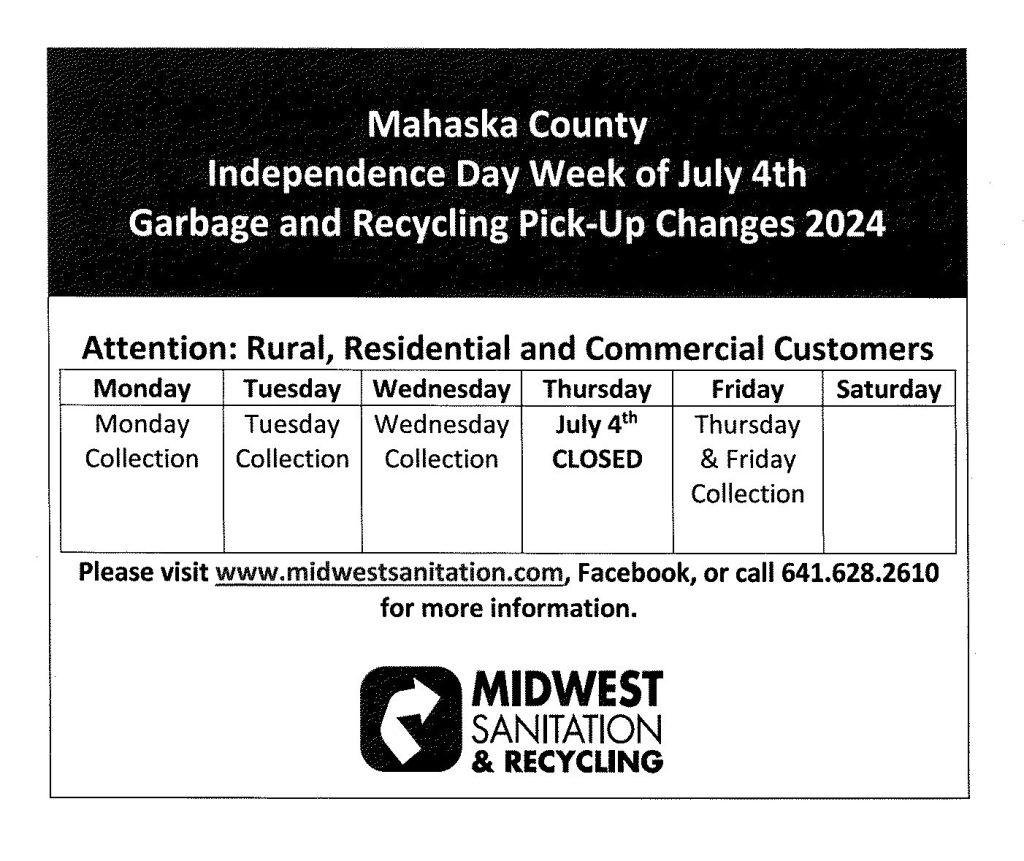 Mahaska County - July 4th, 2024 Schedule
