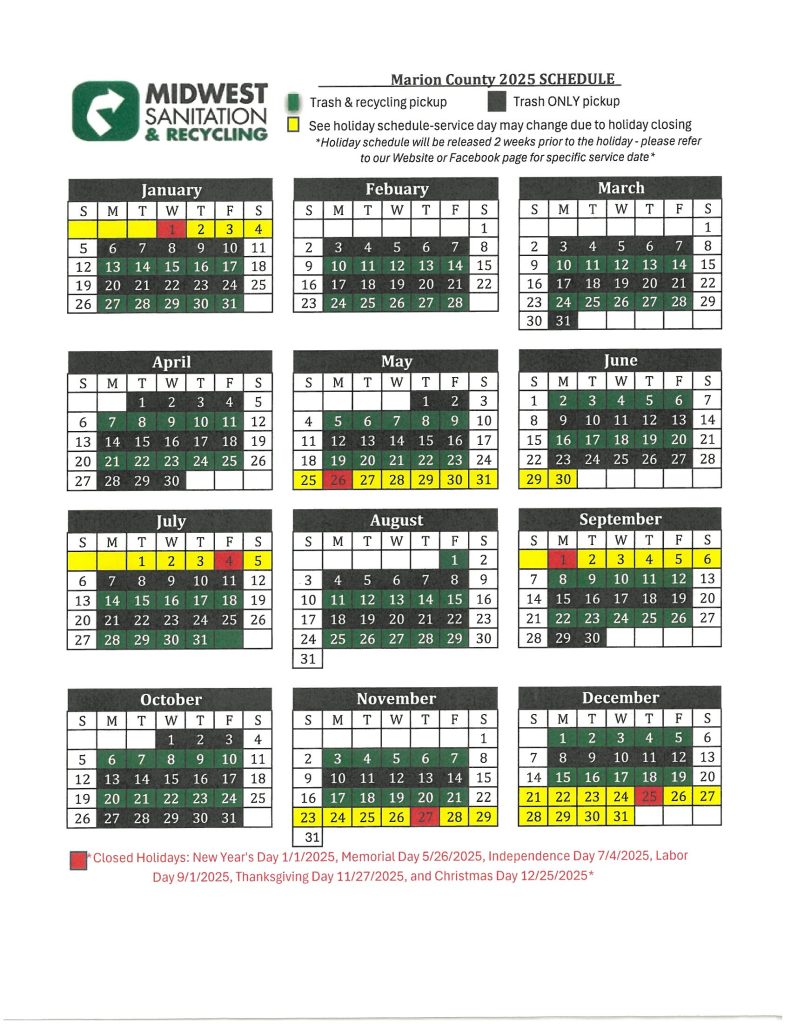 Marion County 2025 Midwest Sanitation Schedule