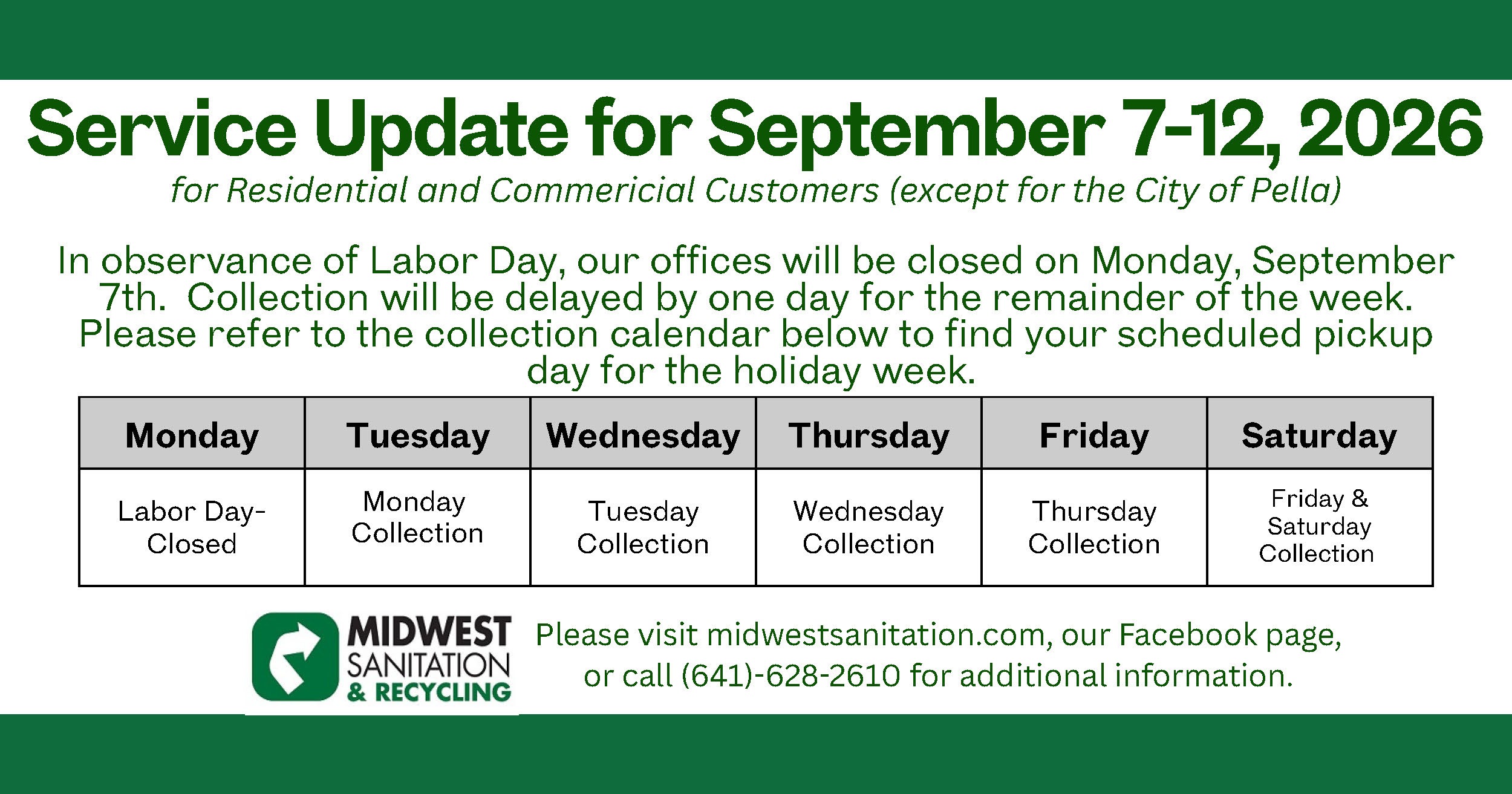 2026 Labor Day Schedule